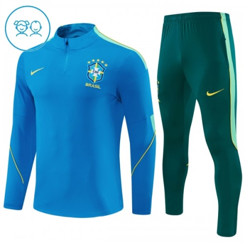 Brasilien Trænings Sweatshirt 2026-27 Kvart-Zip Blå TIL Børn Brasilien Trænings Sweatshirt 2026-27 Kvart-Zip Blå TIL Børn
