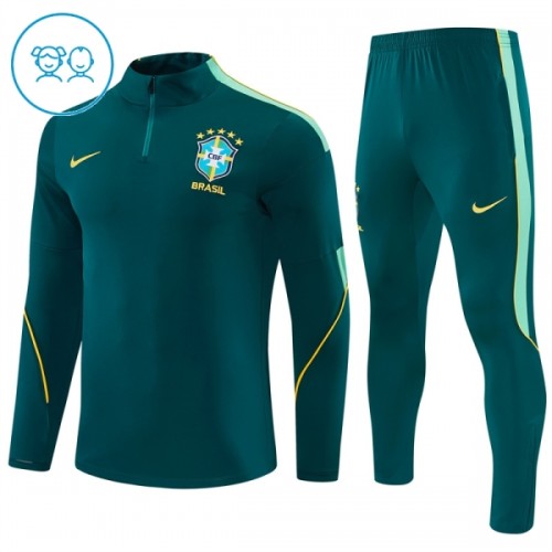 Brasilien Trænings Sweatshirt 2026-27 Kvart-Zip Grøn TIL Børn Brasilien Trænings Sweatshirt 2026-27 Kvart-Zip Grøn TIL Børn