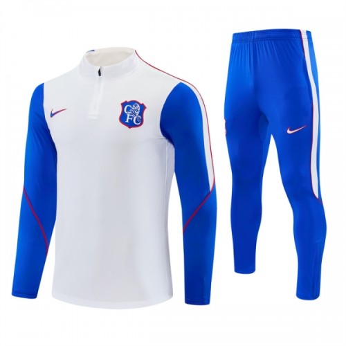 Chelsea Trænings Sweatshirt 2026-27 Kvart-Zip Hvid Chelsea Trænings Sweatshirt 2026-27 Kvart-Zip Hvid