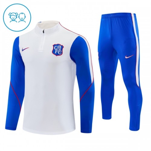 Chelsea Trænings Sweatshirt 2026-27 Kvart-Zip Hvid TIL Børn Chelsea Trænings Sweatshirt 2026-27 Kvart-Zip Hvid TIL Børn