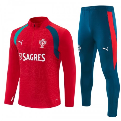 Portugal Trænings Sweatshirt 2026-27 Kvart-Zip Rød Portugal Trænings Sweatshirt 2026-27 Kvart-Zip Rød